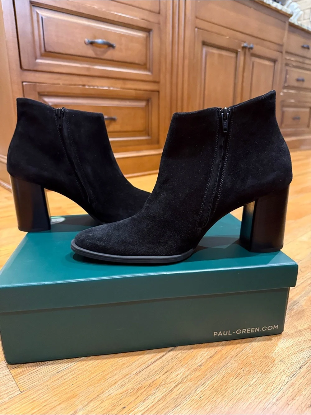 Paul Green Black Suede Block Heel Ankle Booties